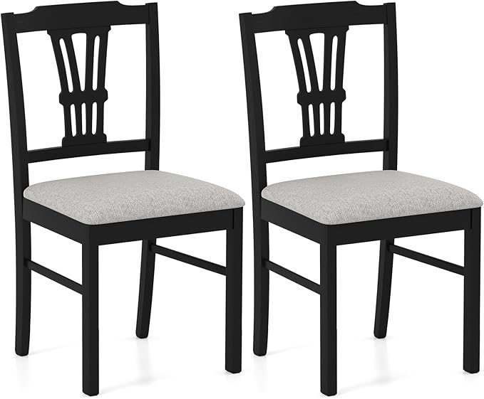Giantex Wooden Dining Chairs Set of 2, Upholstered Kitchen Chairs with Solid ...