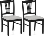 Giantex Wooden Dining Chairs Set of 2, Upholstered Kitchen Chairs with Solid Rubber Wood Frame, Hollowed Backrest & Soft Padded Seat, Armless Dining Chairs for Kitchen, Dining Room, Black & Gray