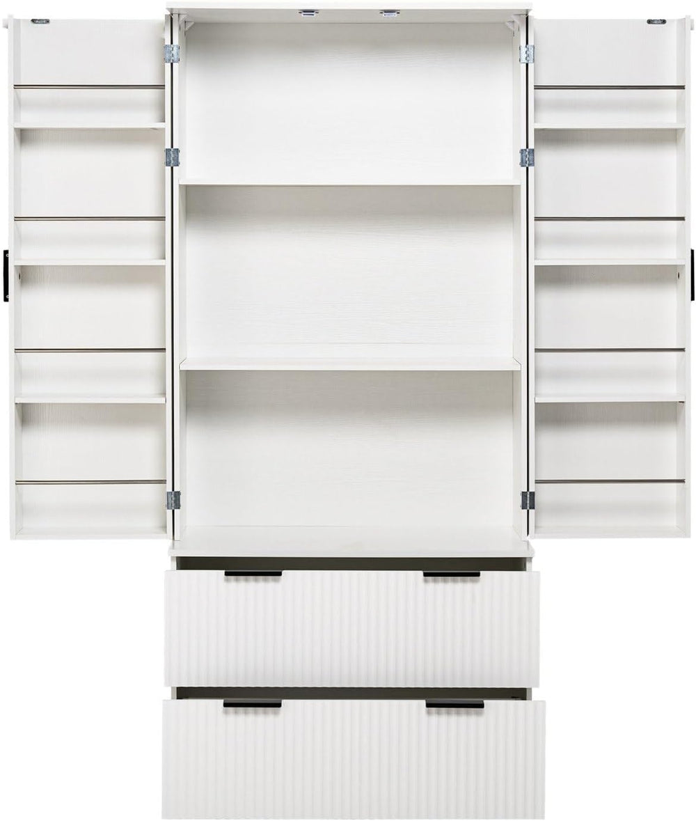 72" Fluted Kitchen Pantry Cabinet, Modern Storage Organizer with 2 Spaci...