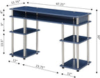 Convenience Concepts Designs2Go No Tools Desk Home Office Desk with Shelves, Corner Shelf Vanity Desk Computer Desk Nail Table for Nail Tech - 47.25" L x 15.75" W x 30" H, Cobalt Blue