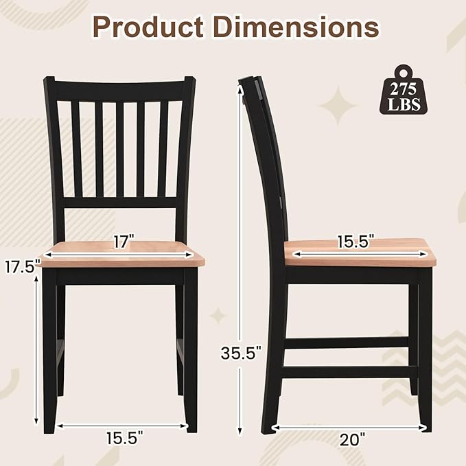 COSTWAY Dining Chairs Set of 4, Mid Century Modern Dining Room Chairs with Solid Rubber Wood Legs and Curved Backrest, Kitchen Chairs for Home, Living Room, Restaurant, Black & Walnut