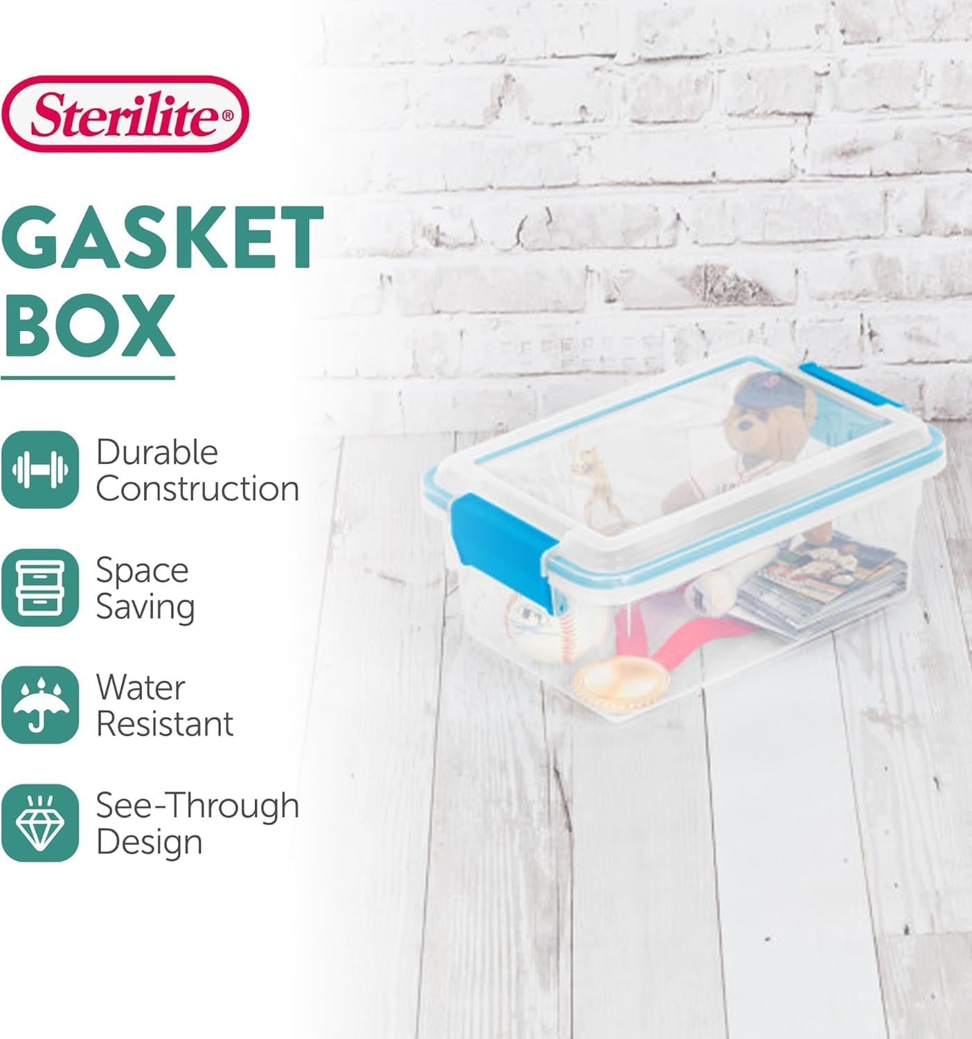 Sterilite 12-Pack Gasket Box, Weather-Resistant Storage Bins with Latching Lids, 7.5 Quart - Heavy-Duty Organizing Containers for Closet, Bathroom, and Office
