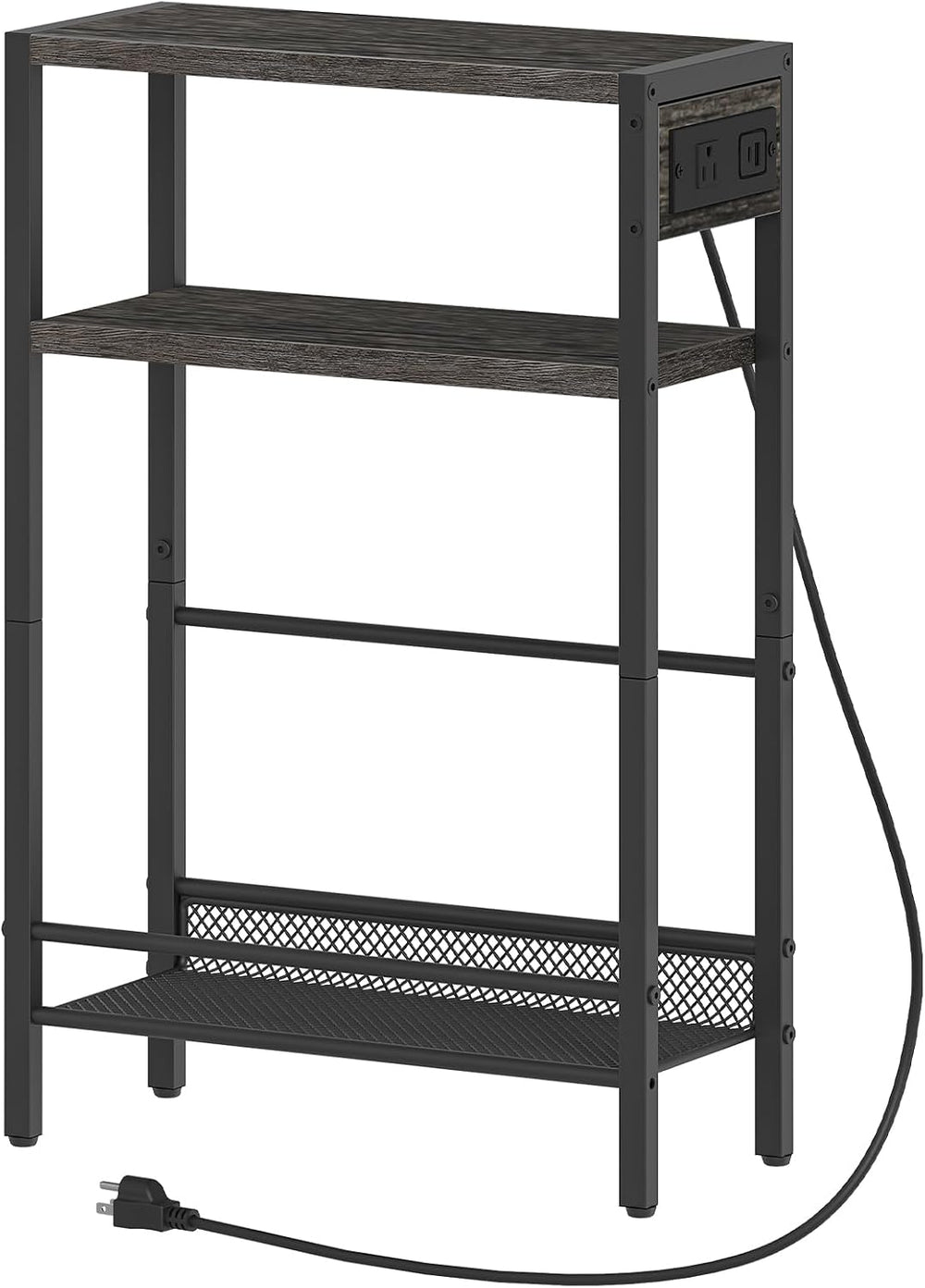 HOOBRO Small Narrow Side Table with Charging Station, Skinny End Table for Sm...