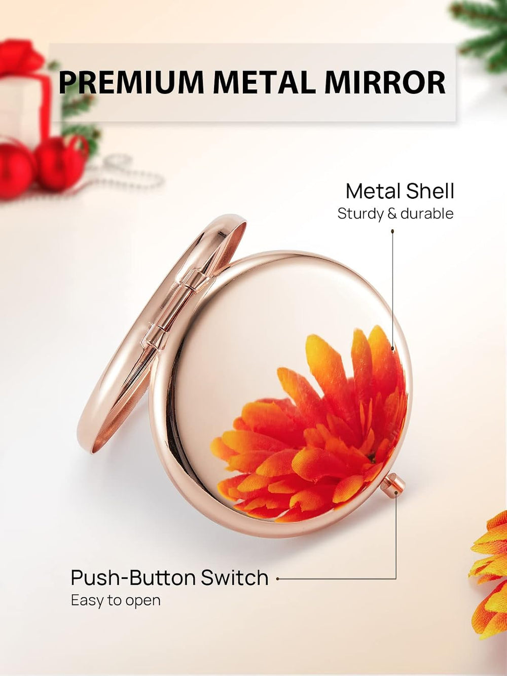 12 Pieces Compact Mirror Bulk, 1x/2x Pocket Mirror, Rose Gold