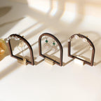 GemeShou 3pcs Wooden stud earring organizer holder, walnut earring hangers with brass base, Small Cute earring display for selling with 9 holes for each【Arch frame-3pcs】