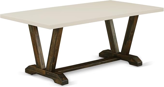 East West Furniture V727AB747-5 5 Piece Kitchen Table Set for 4 Includes a Rectangle Dining Room Table with V-Legs and 4 Light Sable Linen Fabric Parsons Chairs, 40x72 Inch, Multi-Color