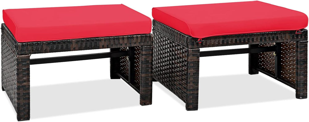 RELAX4LIFE 2-Piece Wicker Outdoor Ottoman, Rattan Footrest Set of 2 with Remo...
