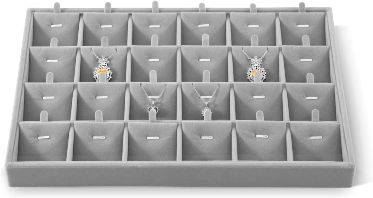 Stackable Jewelry Trays, Velvet Earring Box,Premium Necklace Box,Luxury Jewelry Display Case,Grey Pendant Trays