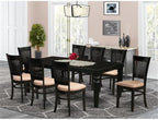 East West Furniture LGVA9-BLK-C 9 Piece Kitchen Table Set Includes a Rectangle Dining Table with Butterfly Leaf and 8 Linen Fabric Dining Room Chairs, 42x84 Inch, Black
