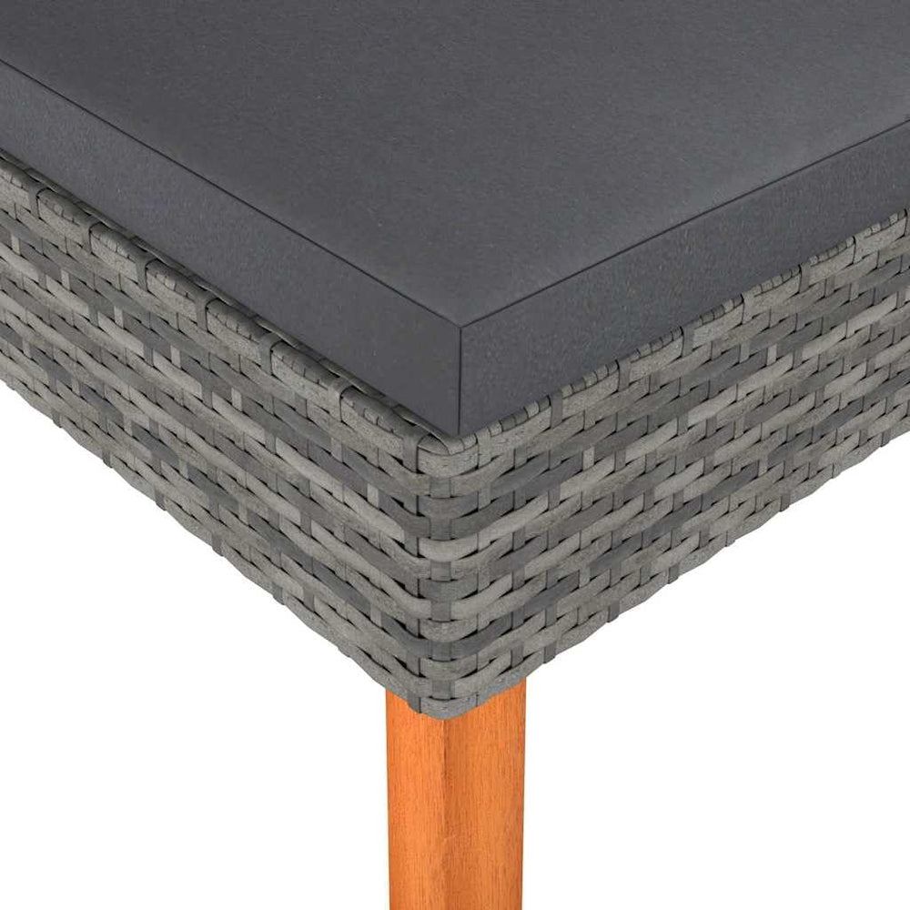 Poly Rattan Footstool with Solid Eucalyptus Wood Legs, PE Rattan Outdoor Indo...