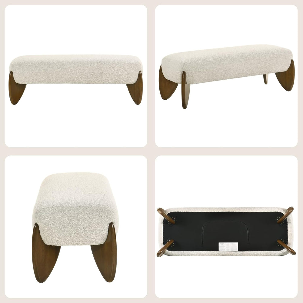 Ya-Home Modern Boucle Bedroom Bench, 50” Upholstered End of Bed Bench with Co...