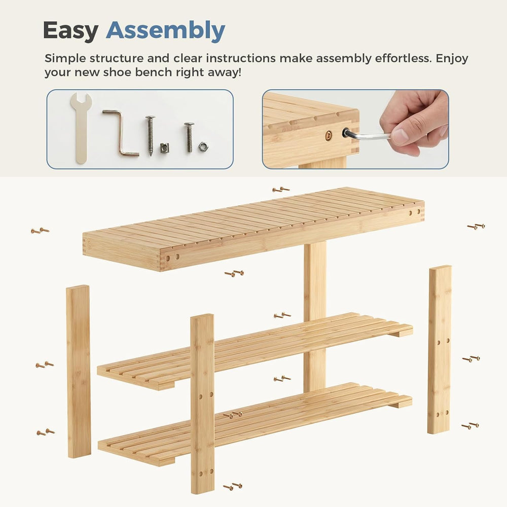 Simple Deluxe Shoe Rack Bench, 3-Tier Bamboo Storage Organizer, 286lb Capacit...