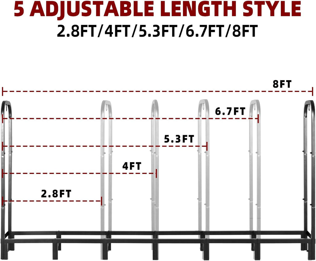 8FT Firewood Rack with Waterproof Cover,Heavy Duty Firewood Storage Log Holder for Outdoor&Indoor,Fireplace Wood Rack with 600D Oxford Fabric