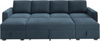 HONBAY Modular Sectional Sleeper Sofa Bed, Corduroy Pull Out Couch with Storage Ottoman, U Shaped Sectional Couches for Living Room, Blue