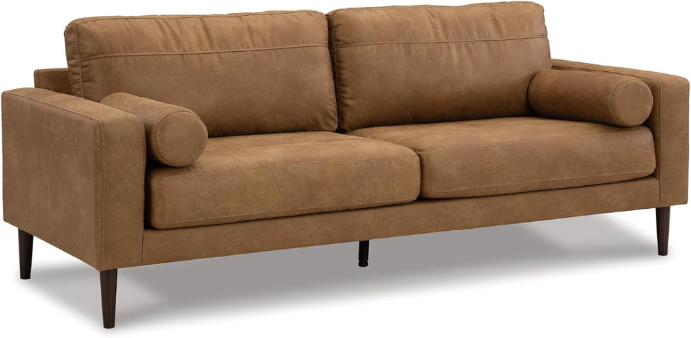 Signature Design by Ashley Telora Faux Leather 3 Seater Sofa Couch, Caramel |...