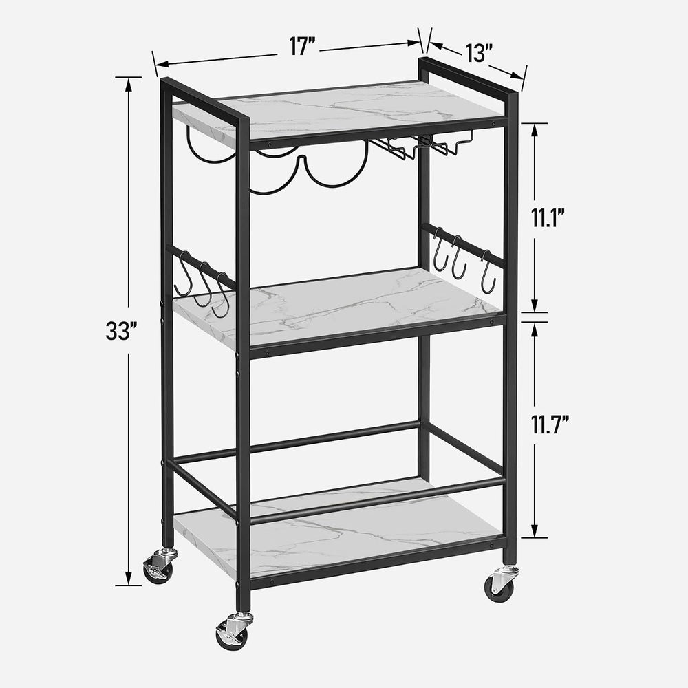 TUTOTAK Bar Cart with Wheels, Drink Cart with Wine Rack and Glass Holder