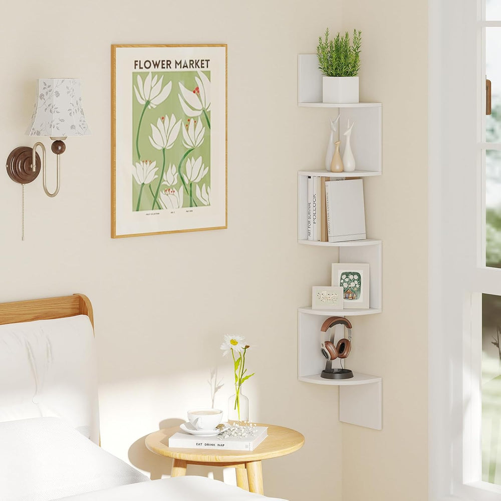GIANTEX Corner Shelf Wall Mounted Set of 2, 5-Tier Floating Corner Bookshelf,...
