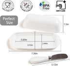 Butter Dish with Lid and Knife, Durable Countertop & Fridge Butter Keeper, BPA-Free Melamine Butter Container, Dishwasher Safe, Fits East/West Coast Butter Sticks (White)