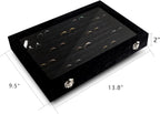 Frebeauty Rings/Earrings Organizer Tray with Clear Lid 10 Slots Velvet Drawer Insert Jewelry Storage box with Transparent Glass lid Jewelry Display Case Showcase Gift for Girls Women (Black, 10 Slots)