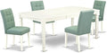 East West Furniture DOAS5-LWH-43 5 Piece Mid Century Modern Dining Set Includes A Wooden Table and 4 Willow Green Polyester Fabric Parsons Chairs, Linen White