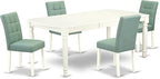 East West Furniture DOAS5-LWH-43 5 Piece Mid Century Modern Dining Set Includes A Wooden Table and 4 Willow Green Polyester Fabric Parsons Chairs, Linen White