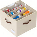 Shoe Organizer for Closet, Foldable Shoe Storage Containers, Fits up to 16 Pairs, Large Shoe Storage Organizer Box Cubby Baskets Bins with Clear Cover and Reinforced Handles, Beige