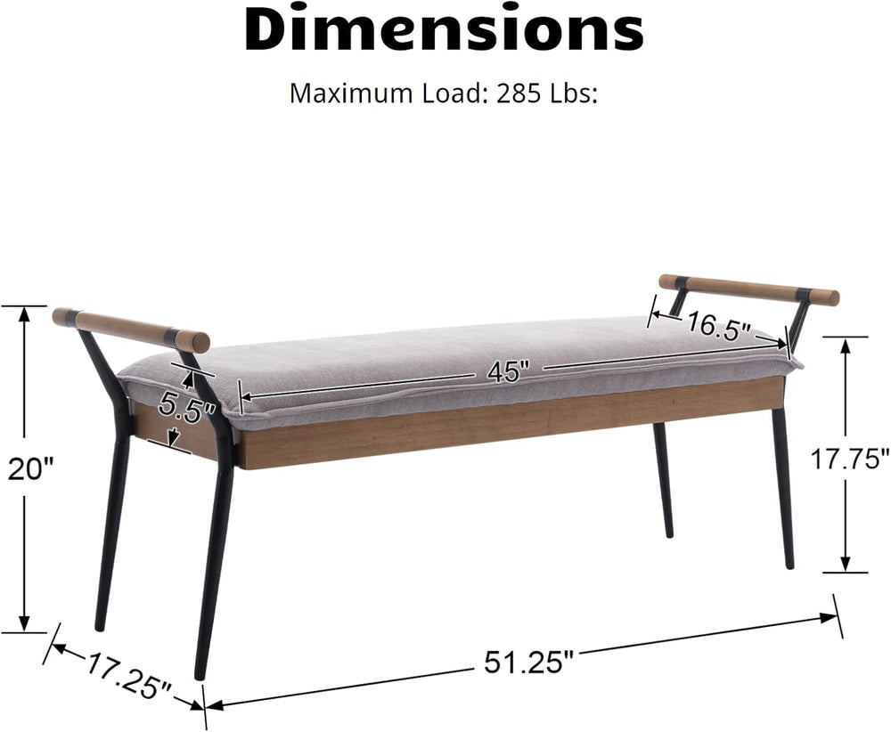 HEAH-YO Modern Dining Bench, 51 Inches Entryway Bench with Armrests, Upholste...