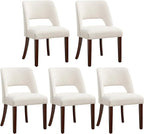 Dining Chair Set of 5,Modern Dining Room Chairs with Thick Cushions,Upholstered Linen Fabric Kitchen Chairs for Kitchen Dining Room Beige