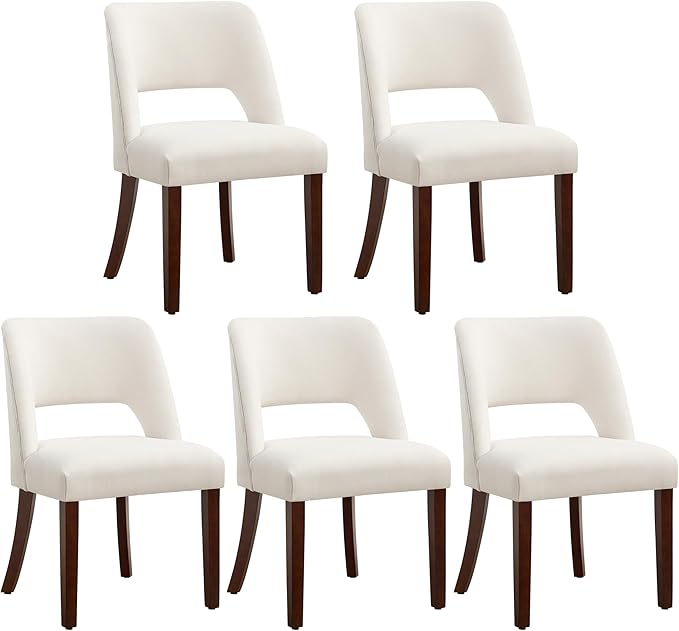 Dining Chair Set of 5,Modern Dining Room Chairs with Thick Cushions,Upholstered Linen Fabric Kitchen Chairs for Kitchen Dining Room Beige