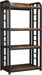 Microwave Oven Stand with Storage 4 Tiers, Free Standing Microwave Oven Stand Coffee Bar Adjustable Kitchen Shelves Kitchen Storage Shelf Rack Bakers Racks for Kitchens(Brown)