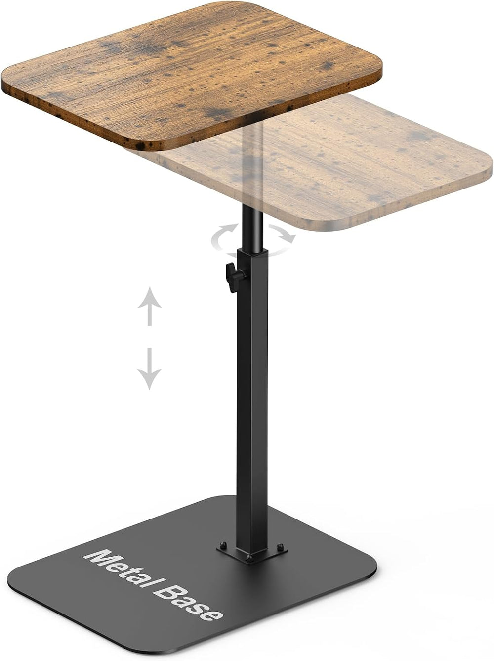 TV Tray Table Adjustable Height Swivel Couch Table with Heavy Metal Base | Sl...