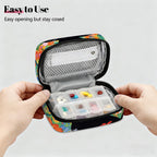 Cute Black Cat Flowers Pill Organizer Travel Medicine Case with Zipper Daily Vitamin Storage Bag Portable 8 Slot Weekly Pill Box Supplement Holder for Home Office Gym Travel