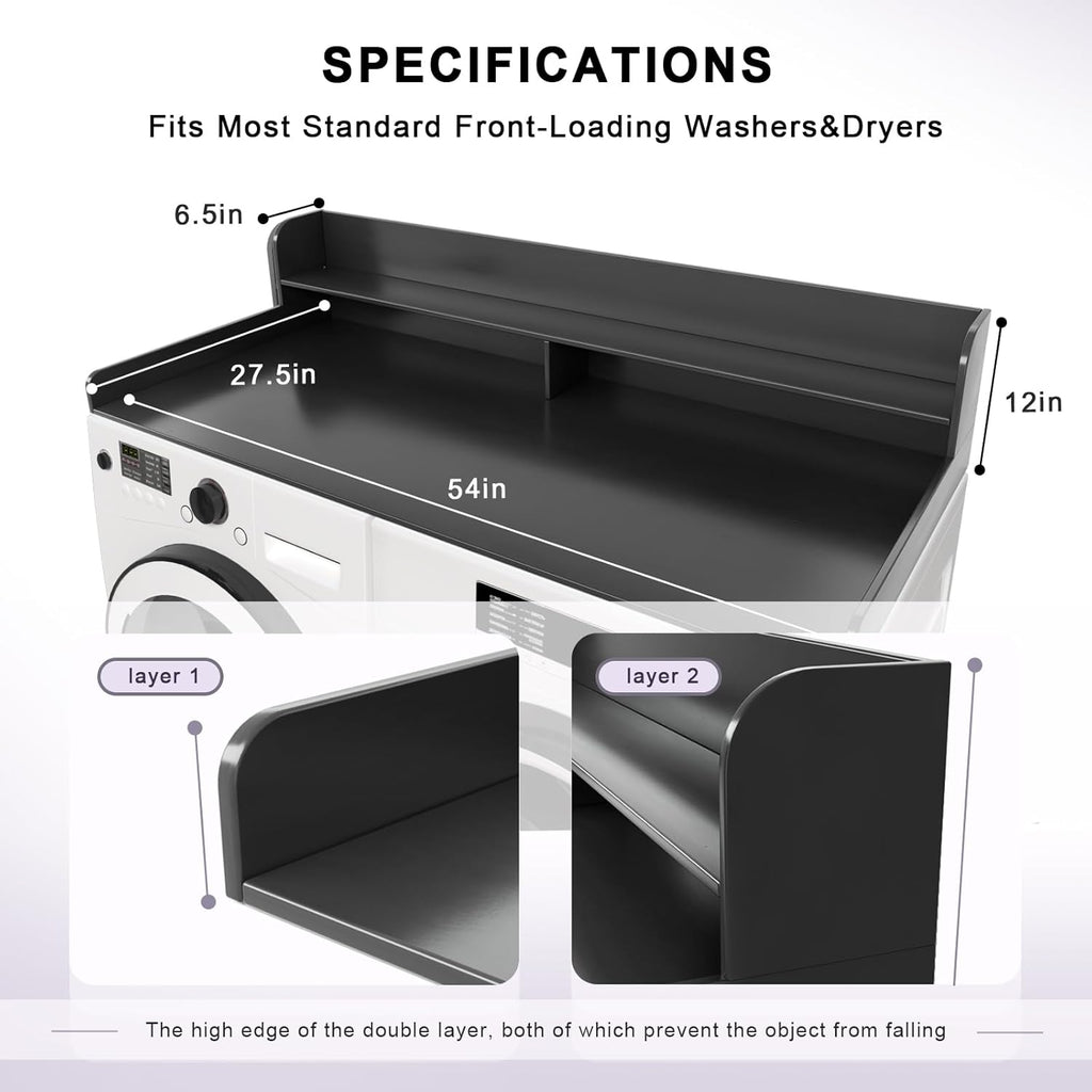 2-Tier Washer and Dryer Countertop Shelf, White Laundry Topper with Non-Slip Pads, Laundry Room Storage & Organization for Small Apartment Kitchen