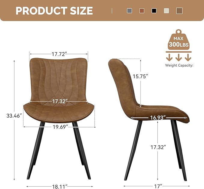 Dining Chair Set of 6 PU Leather Dining Room Chairs Upholstered Comfy Dining Chairs Modern Kitchen Armless Side Chair with Sturdy Metal Legs,Brown