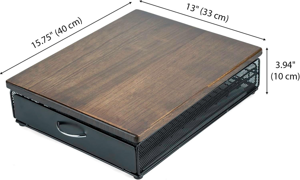 for Vertuo Coffee Capsule Storage Drawer Compatible with Nespresso Vertuoline Pods Holder Metal and Wood Top Organizer (can hold 50 Pods)
