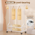 EAGMAK Heavy Duty Clothes Rack Load 556 LBS, Rolling Clothing Rack With Shelves, Height Adjustable Metal Clothes Hanger with Wheels Portable Wardrobe Organizer Garment Rod for Hanging Clothes (White)