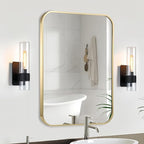 Gold Bathroom Mirror, 16x20 Inch Brushed Gold Aluminum Alloy Framed Rectangle Wall Mirror, Crystal Clear Reflection, Anti-Rust, Easy to Install Vertically or Horizontally
