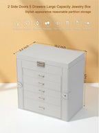 BOOVO Jewelry Box For women, 6 Layer Large Jewelry Organizer With Mirror, Multi-Function Storage Box With Lock, Necklace Holder With 5 Drawers, For Earrings Necklace Bracelet (Silver and Grey)