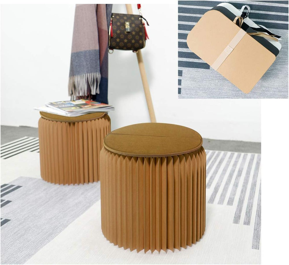 Home Round Stool Foldable Brown - 13.8inch Heigh with Felt Cushion, Space-Sav...