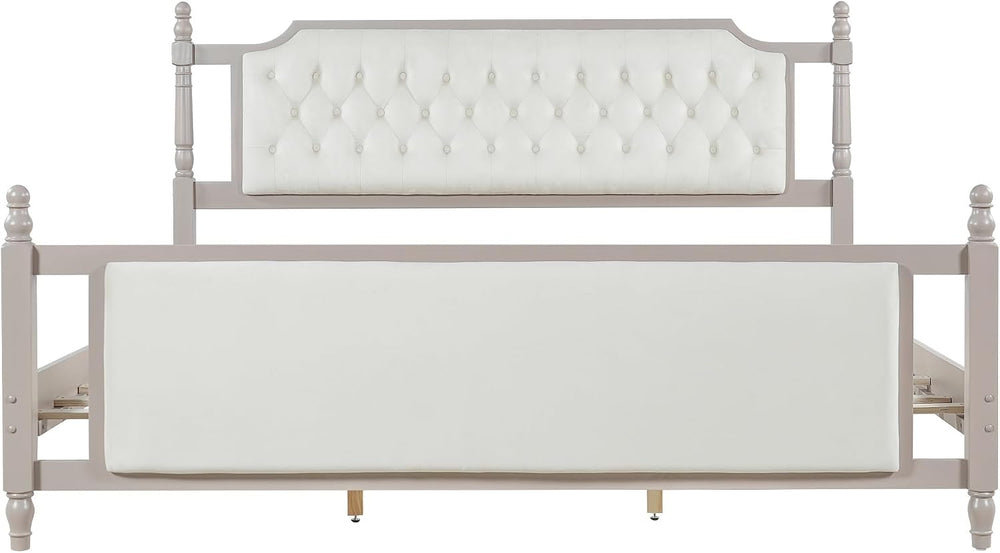 Peanu King Size Upholstered Platform Bed, Tufted Velvet Headboard, Solid Wood...