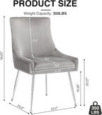 Velvet Dining Chairs Set of 6 with Silver Metal Legs, Modern Upholstered Kitchen Chair with Pull Handle & Pleated Back, Mid Century Accent Chair for Vanity,Dining,Kitchen,Living Room, Grey
