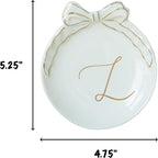 COLLECTIVE HOME - Personalized Initial Ceramic Jewelry Tray with Bow, Christmas Gift Ideas for Women, Small Gift for Girlfriend Wife, Ring Holder, Earrings Dish, Birthday Gift for Her (L)