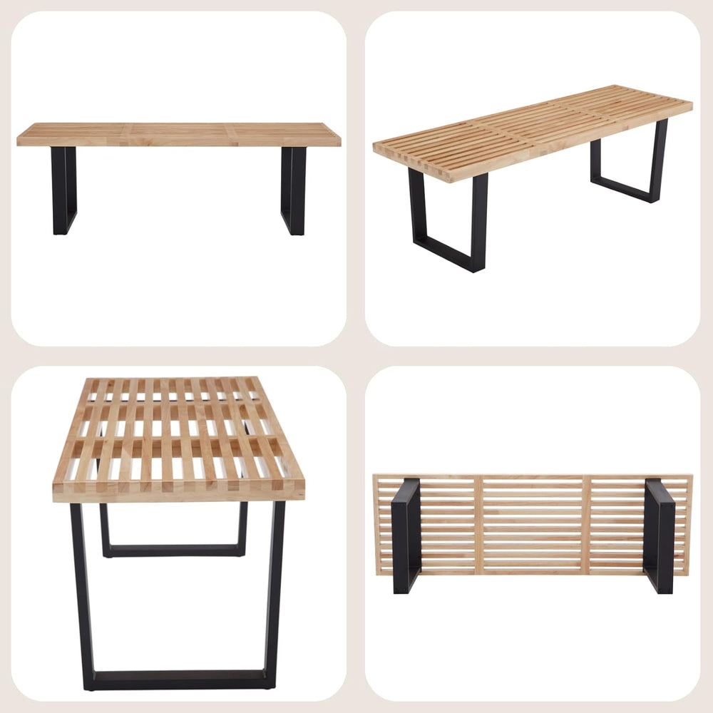 Wooden Dining Bench 55”Industrial Entryway Bench, Modern End of Bed Bench for...