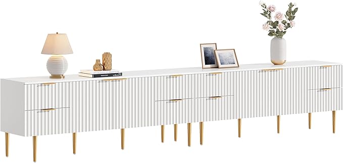 SICOTAS TV Stand for 55/60/65/70 Inch TV - 62 Inch TV Stands for Living Room Entertainment Center with 4 Drawers, Fluted Modern TV Media Console Television Cabinet for Bedroom (White, 2 Pieces)
