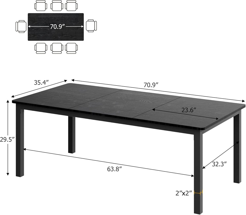 GarveeHome 70.8 in Industrial Dining Table for 6, Wooden Long Dinner Table wi...