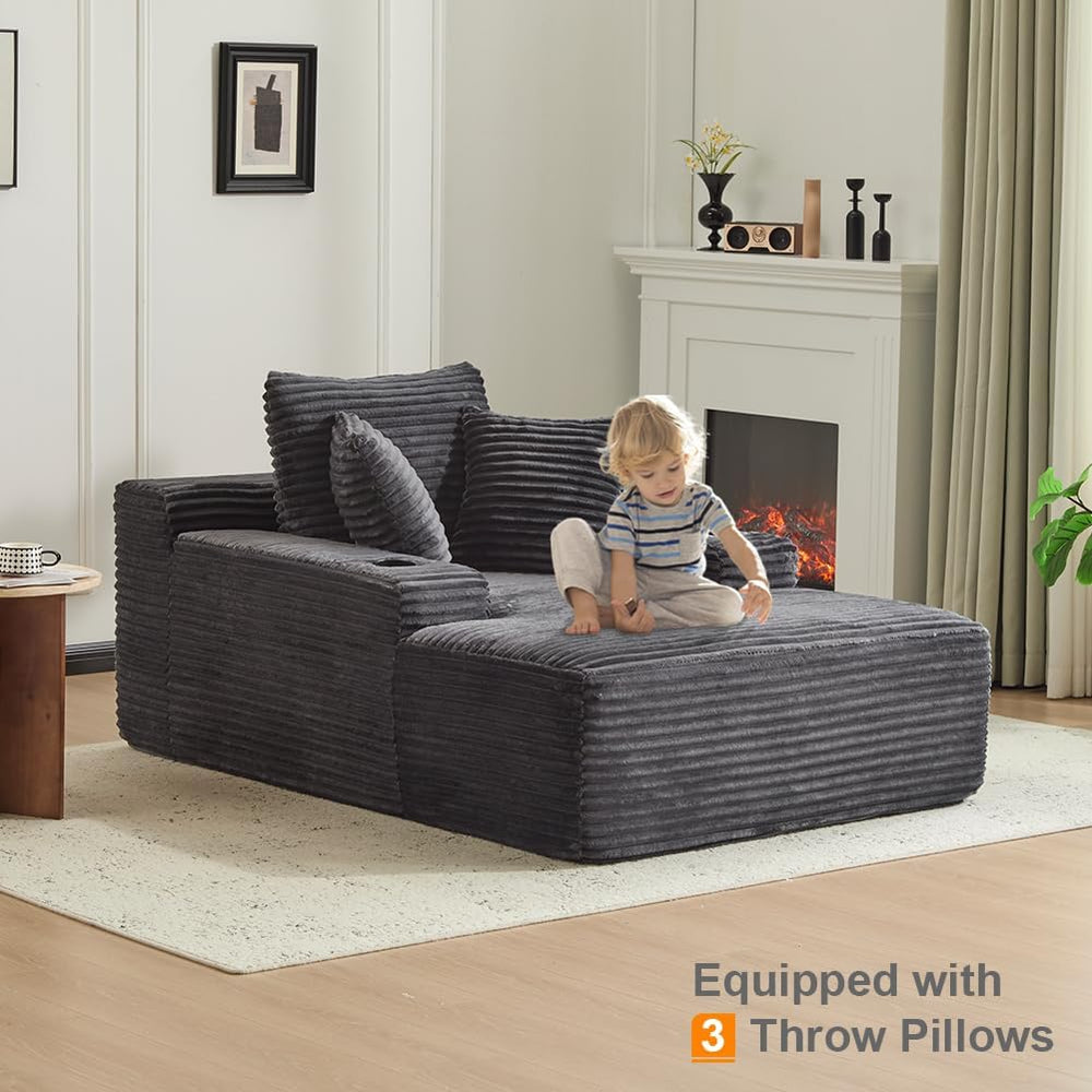 66" Oversized Chaise Lounge Sofa Chair Indoor, Modern Corduroy Single Sl...