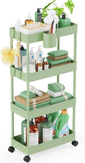 LEHOM Slim Rolling Storage Cart - 4 Tiers Bathroom Organizer Utility Cart Slide Out Storage Shelves Mobile Shelving Unit for Kitchen, Bedroom, Office, Laundry Room, Small Narrow Spaces, Green