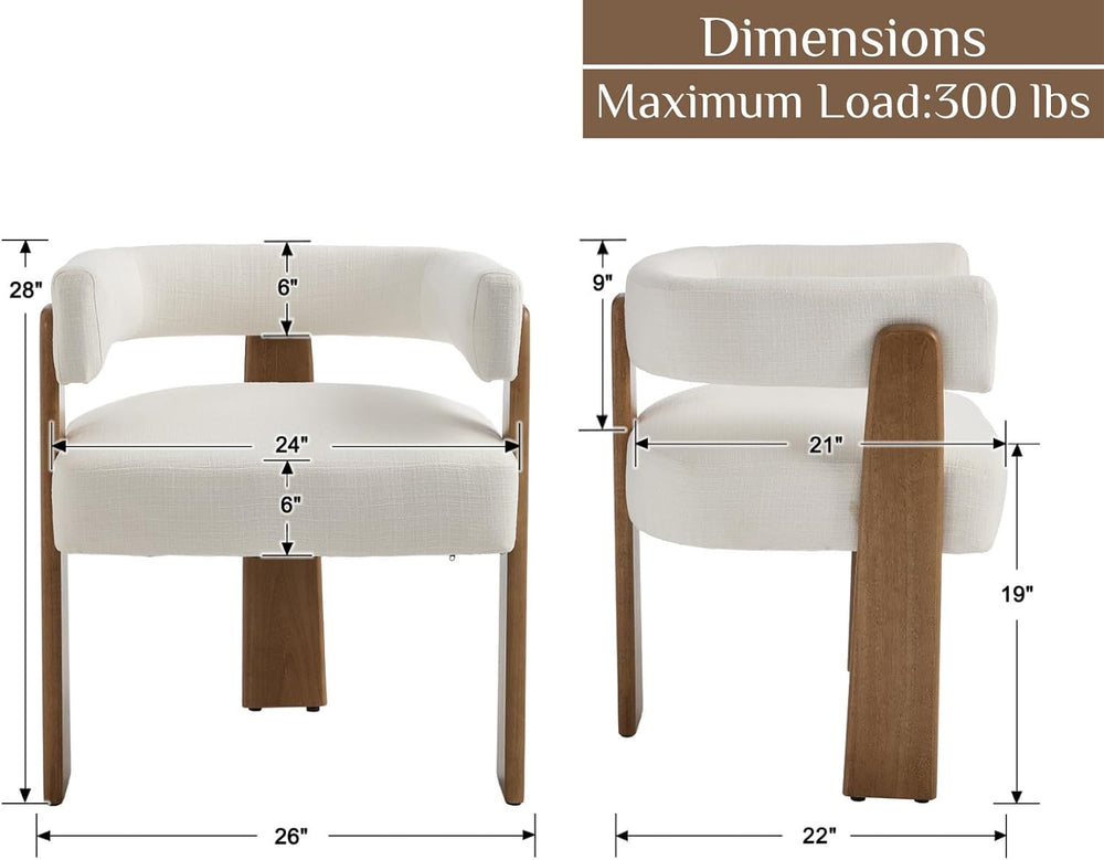 Shunzhi White Barrel Dining Chairs Set of 2 Modern Upholstered Dining Room Ch...
