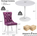 SoarFlash Kitchen Table and Chairs for 2, 24" Dining Table Set for 2 with Velvet Upholstered Chairs, 3 Piece Round Kitchen Table Set, Dining Room Table Set for Small Space, Apartment