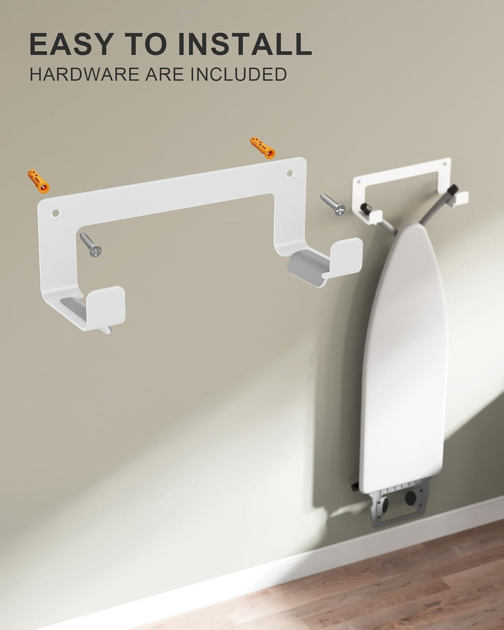Extra Large Ironing Board Hanger Wall Mount Stainless Steel, Y T Leg Ironing Board Holder Wall Mount for Laundry Room, Iron Board Hooks for Wall Heavy Duty, White